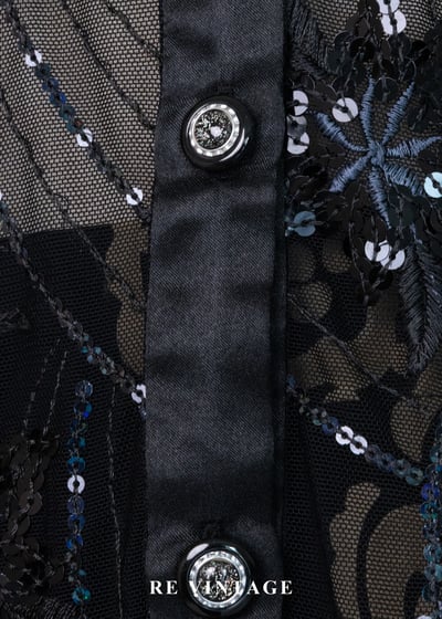 夜色中的黑曜石- 古典亮片刺繡透膚襯衫7