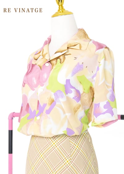 淡黃粉紅花夏日襯衫9