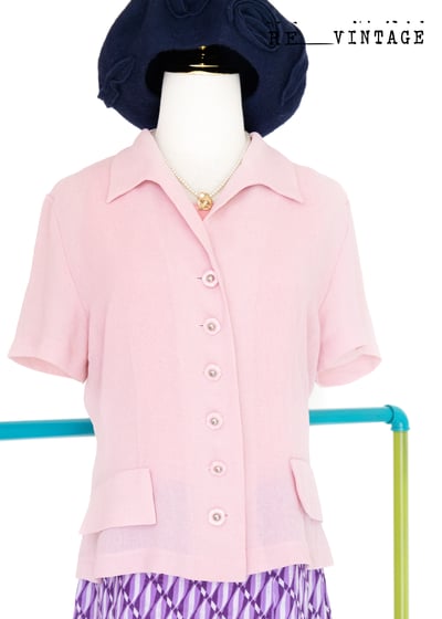 甜粉色麻質感短袖襯衫7