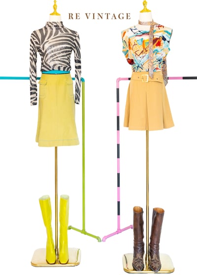 漂亮的芥末黃對比拼接中長裙（26"）2