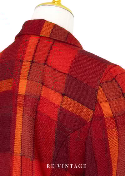 『歐洲寶物』法國製 - 氣質出眾的橘紅色不規則格紋西裝外套11