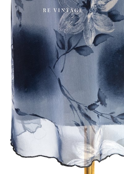 深藍水墨花卉畫網紗長裙（28-32"）12