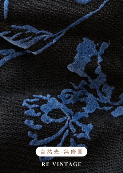 知性藍色植物標本黑底長洋裝18