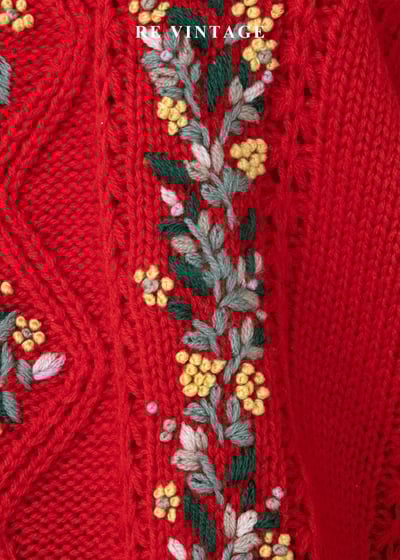 冬日花語 - 暖紅花卉針織毛衣10