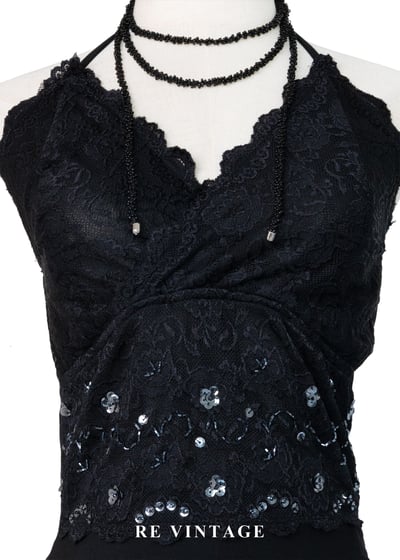 星空下的黑蕾絲與亮片繞頸背心3