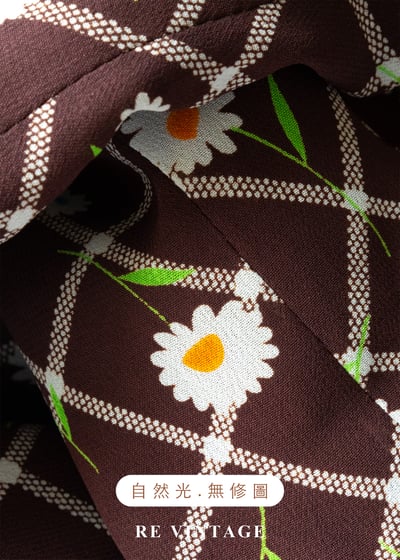 昭和少女的野餐棕色花卉菱格長洋裝13