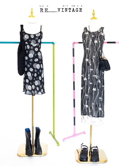 似黑似白小花長洋裝2