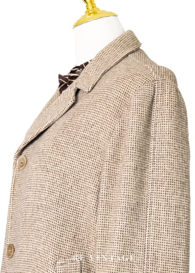 質感單品 - 小格紋米色毛呢大衣（可拆式毛背心內襯）7