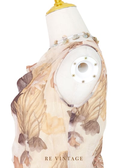 套裝背心 - 奶茶色乾燥花網紗垂墜領背心7