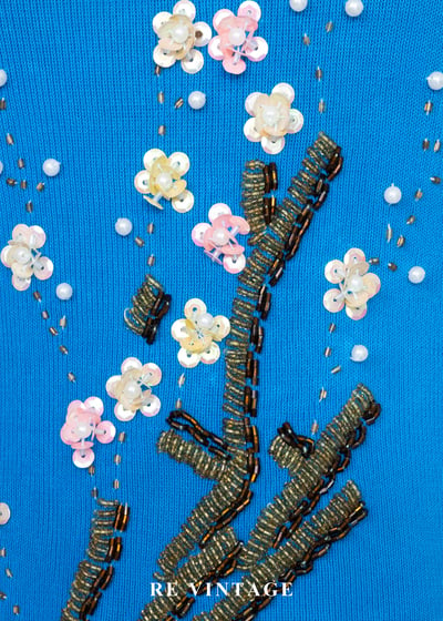 寶藍色亮片花卉刺繡細肩帶背心4