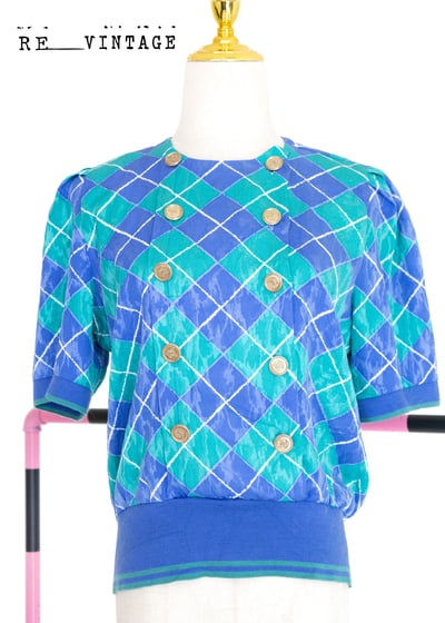 『紐約寶物』藍綠色菱格雙排釦超美上衣9