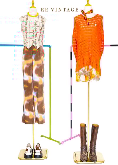 畫家橘紅色小花畫作高腰短褲（25.5")2