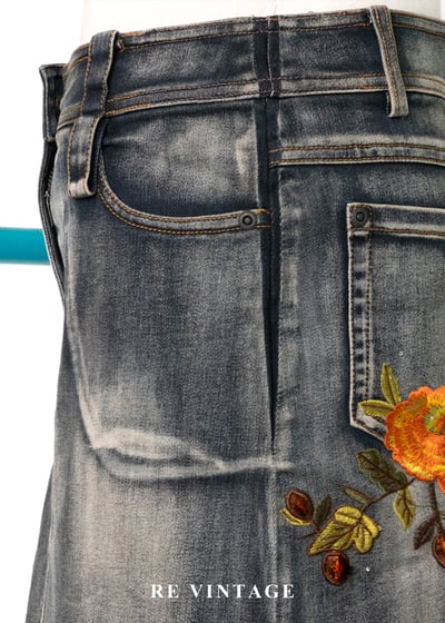 南法花跡 - 暖橘刺繡刷色丹寧裙（26"）8