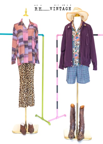 高腰綠紫色小格紋五分褲3