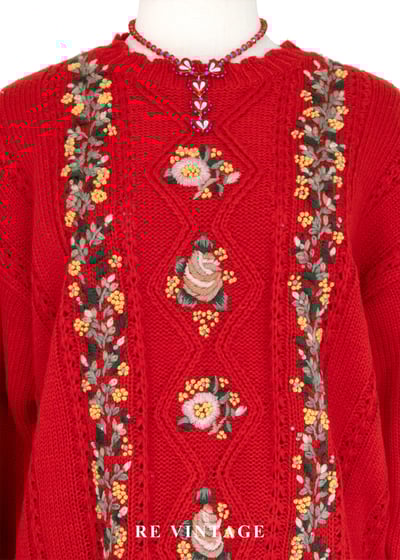 冬日花語 - 暖紅花卉針織毛衣4