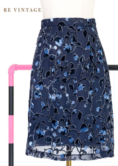 湛藍天鵝絨花蔓影短裙1