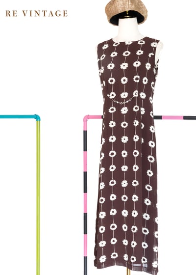 Floral Curtain 牛奶巧克力色雪紡長洋裝1