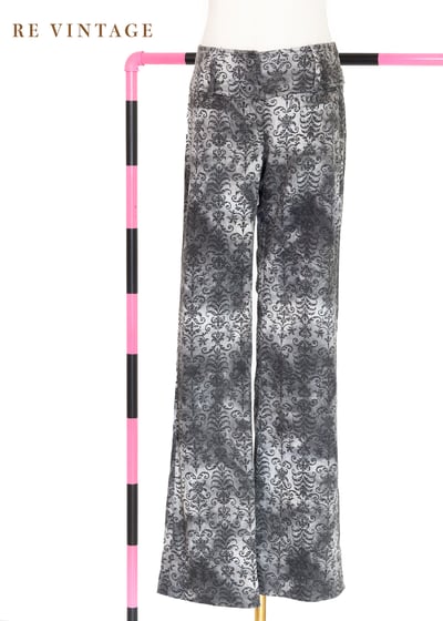 灰色系華麗印花低腰小喇叭褲1
