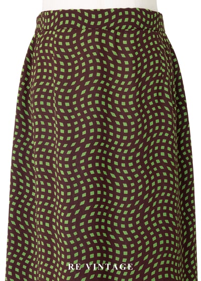 咖啡底綠色扭曲方格印花長裙（24-28"）3