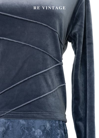 縫線邊界藍灰色絨布上衣4