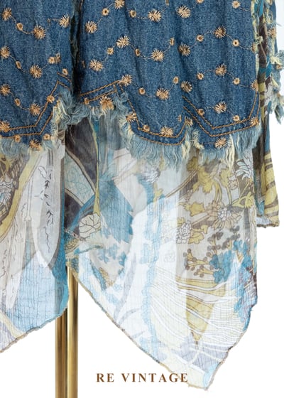 叛逆愛麗絲 - 洗舊小花拼貼丹寧美裙（29"）6