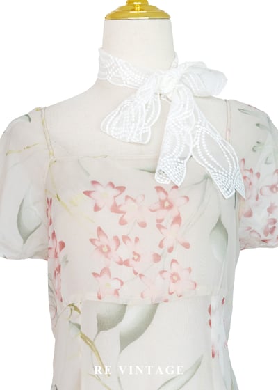 田園碎花方領透膚花卉長洋裝3