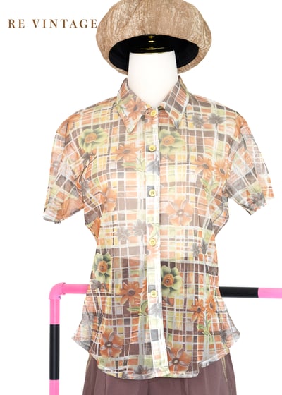 格子裡の可愛小花網紗上衣8