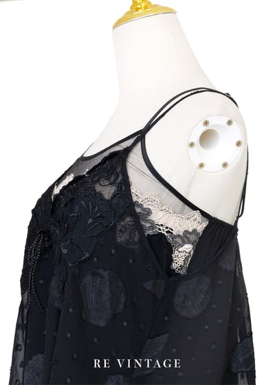 貝殼黑紗珠珠蝴蝶結細肩帶洋裝10