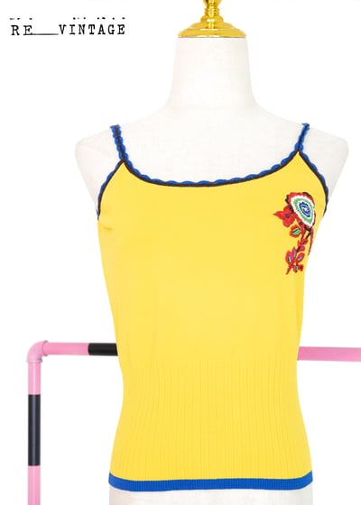 鮮黃色小紅花撞色針織背心7
