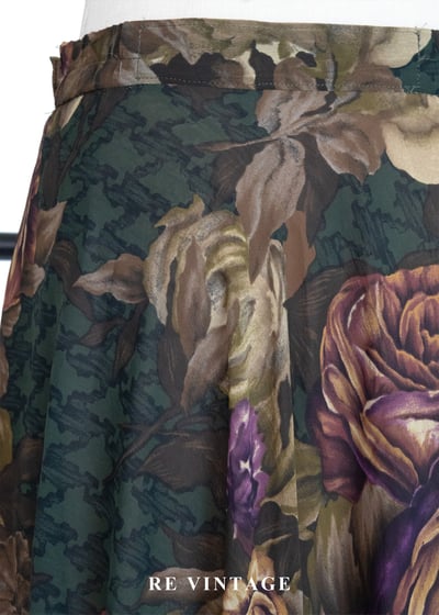 古典大花卉深苔綠千鳥格中長裙（~26"）8