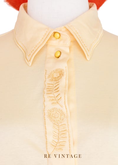 『歐洲寶物』氣質小花鵝黃色棉質上衣7