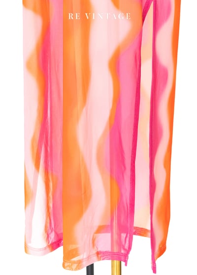 『歐洲寶貝』Fuchsia- Orange Wavy 透膚長洋裝4
