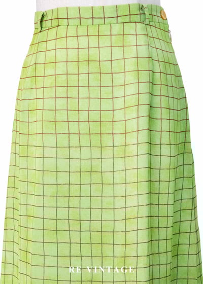 青寧色水彩暈染草地格紋長裙（25"）3