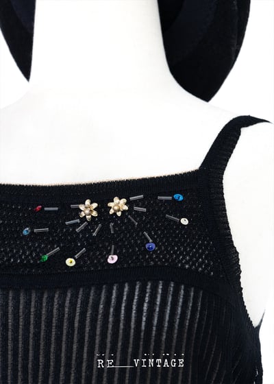 珠珠小花透膚黑色細肩帶背心6