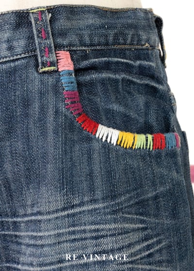 刷洗刺繡花卉牛仔褲（28"）5