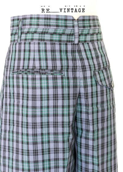 高腰綠紫色小格紋五分褲8