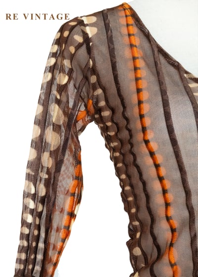 深棕橘子色圓點線條透膚上衣5