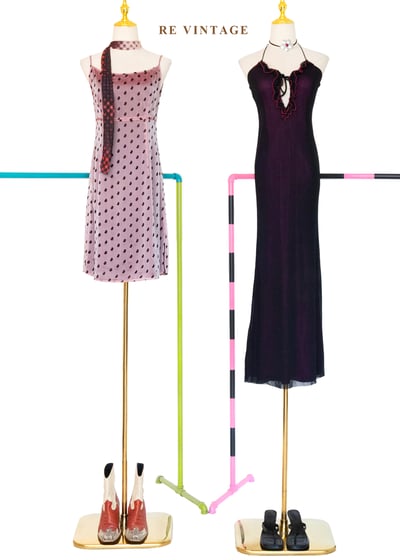 玫瑰珠光色光澤巧克力變形蟲蟲細肩帶洋裝2