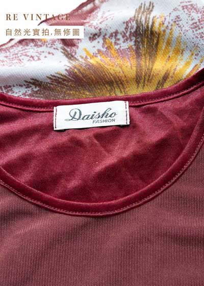 酒紅白花網紗上衣14