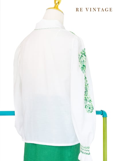 『歐洲寶物』Classic Green 古典美女刺繡襯衫9