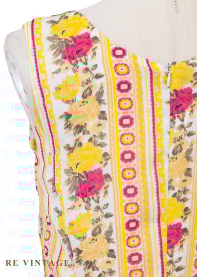 奶油檸檬黃線條粉紅玫瑰迷你洋裝14