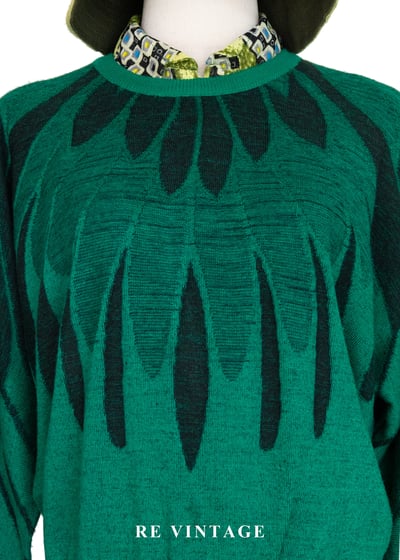 翠綠森林裡孔雀展翅針織毛衣3