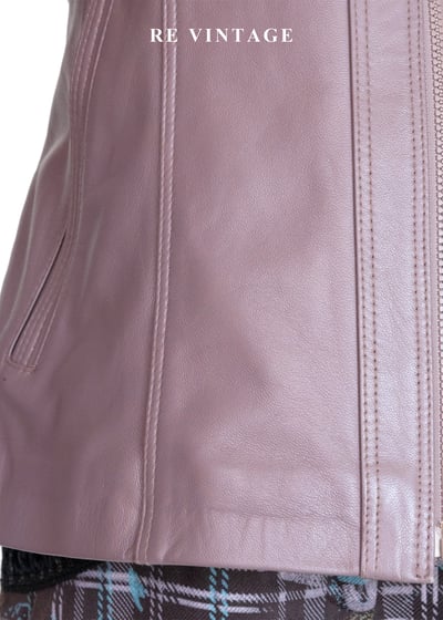 藕紫色極簡反領皮衣外套6
