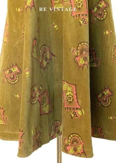 芥末綠苔童話花朵燈芯絨圓裙（26"）4