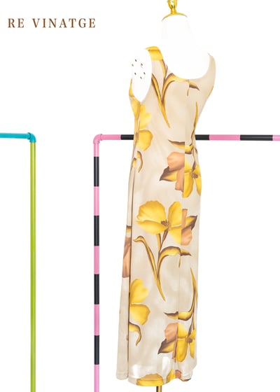 Made in USA - 奶茶色大黃花彈性洋裝7