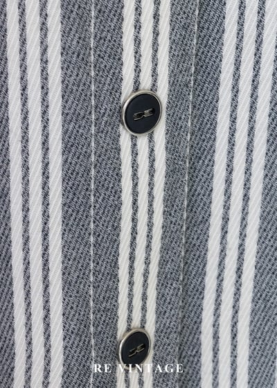 摩登序曲 - 奶油灰粗細條紋排扣直筒裙（25"）4