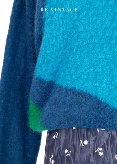 海洋藍藍彩色方塊海馬毛針織毛衣5