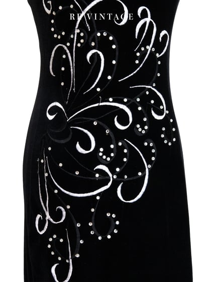 質感單品 - 花影蜿蜒流動黑絨細肩帶洋裝5