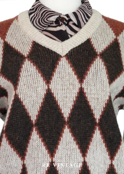 日本製 - 經典烘焙楓葉紅菱格針織毛衣3