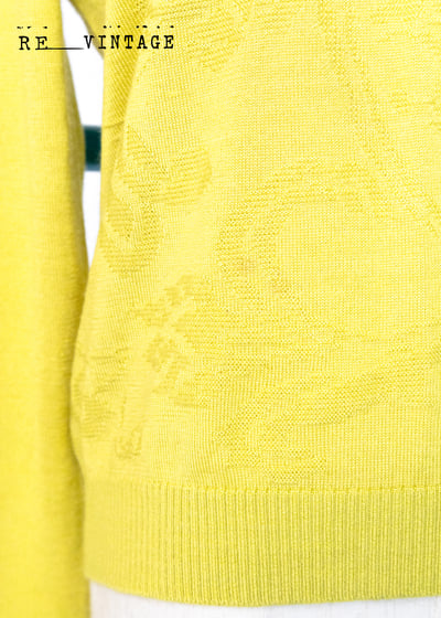 薄款黃綠色花花圖騰高領針織上衣10